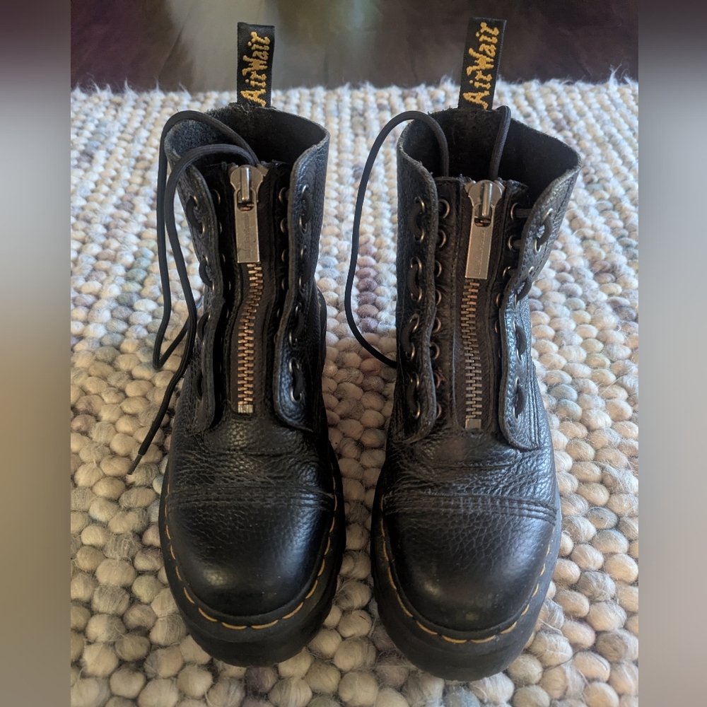 Dr. Martens Black Leather Combat Boots with Zipper